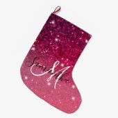 Modern Red & Roze Glitter Sparkles Grote Kerstsok (Voorkant (Hangend))