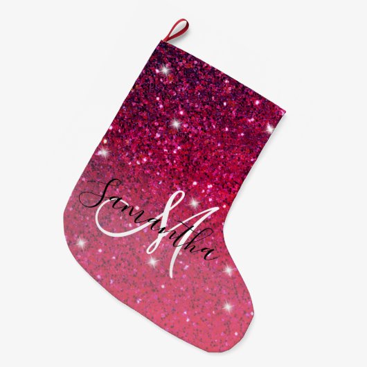 Modern Red & Roze Glitter Sparkles Grote Kerstsok (Voorkant (Hangend))