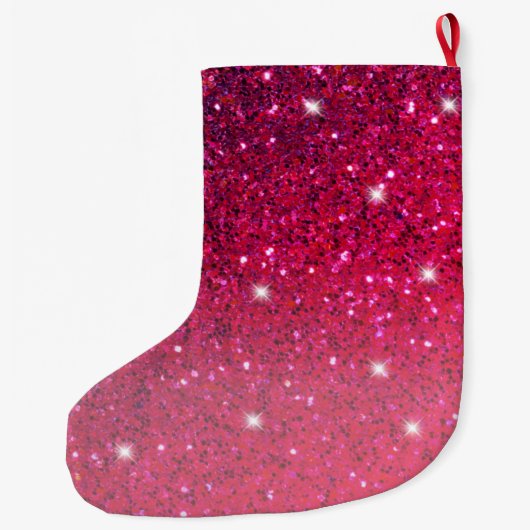 Modern Red & Roze Glitter Sparkles Grote Kerstsok (Achterkant)