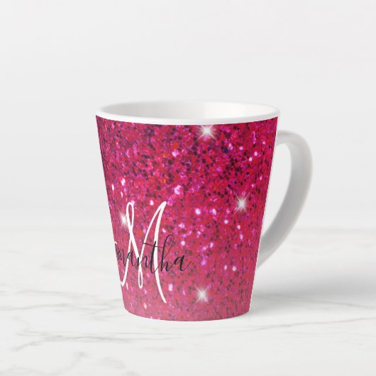 Modern Red & Roze Glitter Sparkles Latte Mok (Rechterhoek)