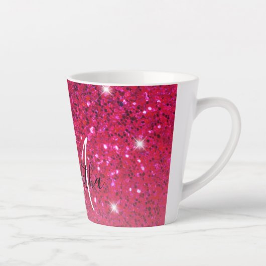 Modern Red & Roze Glitter Sparkles Latte Mok (Rechts)