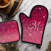 Modern Red & Roze Glitter Sparkles Ovenwant & Pannenlap Set