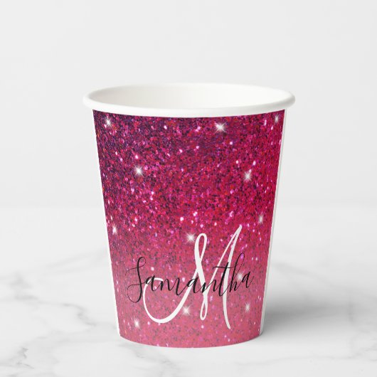 Modern Red & Roze Glitter Sparkles Papieren Bekers (Achterkant)