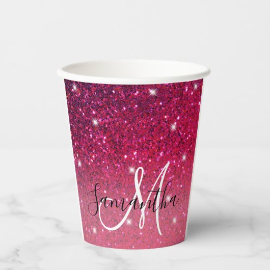 Modern Red & Roze Glitter Sparkles Papieren Bekers (Voorkant)