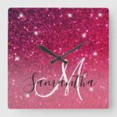 Modern Red & Roze Glitter Sparkles Vierkante Klok (Voorkant)