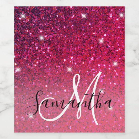 Modern Red & Roze Glitter Sparkles Wijn Etiket (Enkel label)