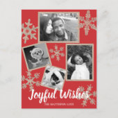 Modern Red Rustic Snowflake 4 FotoKerstmis Briefkaart (Voorkant)