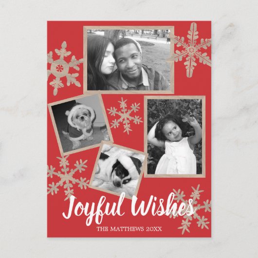 Modern Red Rustic Snowflake 4 FotoKerstmis Briefkaart (Voorkant)