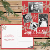 Modern Red Rustic Snowflake 4 FotoKerstmis Briefkaart