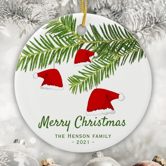 Modern Red Santa Hat Pine Merry kerst Keramisch Ornament