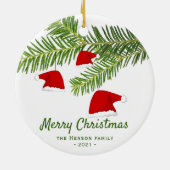 Modern Red Santa Hat Pine Merry kerst Keramisch Ornament (Achterkant)