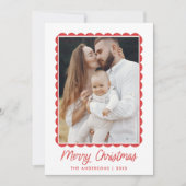 Modern Red Scalloped Lijst 2 Foto Feestdagenkaart (Voorkant)