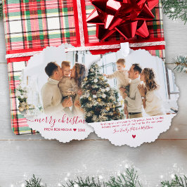 Modern Red Script 2 Familiefoto Kerstmis Ornament Kaart