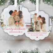 Modern Red Script 2 Familiefoto Kerstmis Ornament Kaart