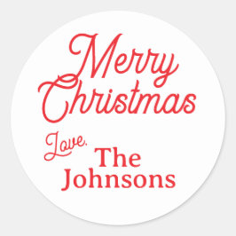 Modern Red Script Aangepaste naam Vrolijk Kerstfee Ronde Sticker