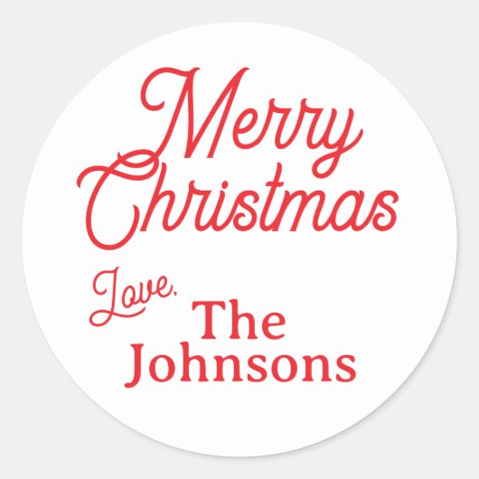 Modern Red Script Aangepaste naam Vrolijk Kerstfee Ronde Sticker (Voorkant)