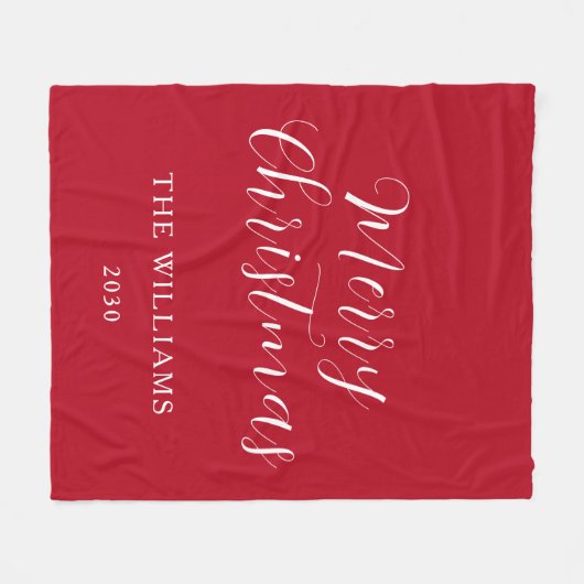 Modern Red Script Familie Vrolijk Kerstfeest Fleece Deken (Voorkant (Horizontaal))