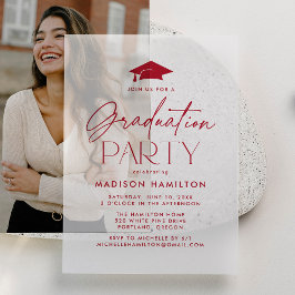 Modern Red Script Graduation Party Vellum Uitnodigingen