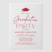 Modern Red Script Graduation Party Vellum Uitnodigingen (Voorkant)