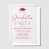 Modern Red Script Graduation Party Vellum Uitnodigingen (Offset)