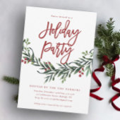 Modern Red Script Greenery Holiday Party Kaart