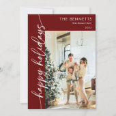 Modern Red Script Happy Holidays Photo Collage  Feestdagenkaart (Voorkant)
