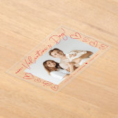 Modern Red Script Happy Valentine's Day Foto Acryl Uitnodigingen (Laagn)