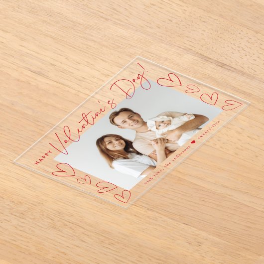 Modern Red Script Happy Valentine's Day Foto Acryl Uitnodigingen (Laagn)