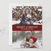 Modern Red Script Merry Bright Kerstfoto Feestdagenkaart (Voorkant)
