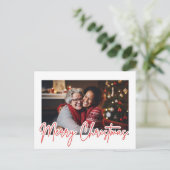 Modern Red Script Merry Christmas Photo Briefkaart (Staand voorkant)