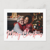 Modern Red Script Merry Christmas Photo Briefkaart (Voorkant)