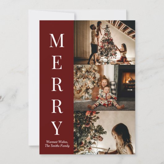 Modern Red Script Merry Kerstfoto Feestdagenkaart (Voorkant)