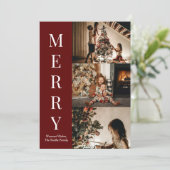 Modern Red Script Merry Kerstfoto Feestdagenkaart (Staand voorkant)