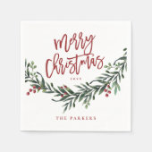 Modern Red Script Merry KerstGreenery Servet (Voorkant)