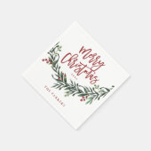 Modern Red Script Merry KerstGreenery Servet (Hoek)