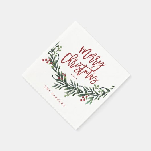 Modern Red Script Merry KerstGreenery Servet (Hoek)