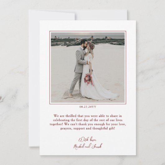 Modern Red Script Overlay Photo Collage Wedding Bedankkaart (Achterkant)