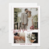 Modern Red Script Overlay Photo Collage Wedding Bedankkaart (Voorkant / Achterkant)