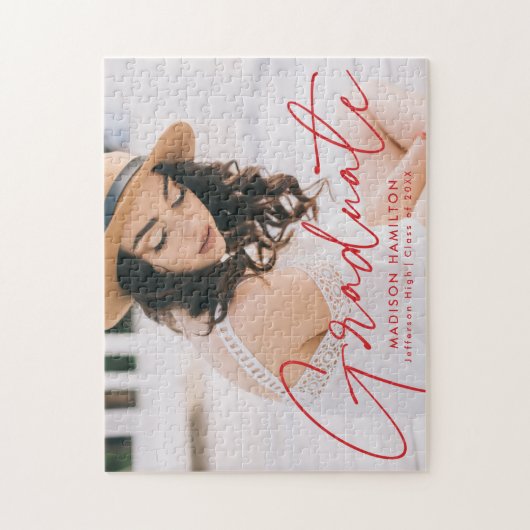 Modern Red Script Photo Afstuderen Legpuzzel (Verticaal)