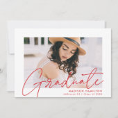 Modern Red Script Photo Graduation Party Kaart (Voorkant)