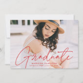 Modern Red Script Photo Graduation Party Kaart (Voorkant)