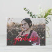 Modern Red Script Photo High School Afstuderen Aankondiging (Staand voorkant)