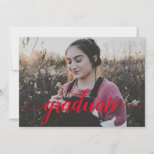 Modern Red Script Photo High School Afstuderen Aankondiging