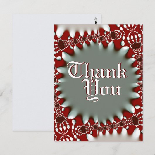 Modern Red+Silver Batik Dank u Briefkaart (Voorkant / Achterkant)