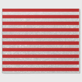 Modern Red Silver Glitter Stripes Kerstmis Cadeaupapier (Vlak)