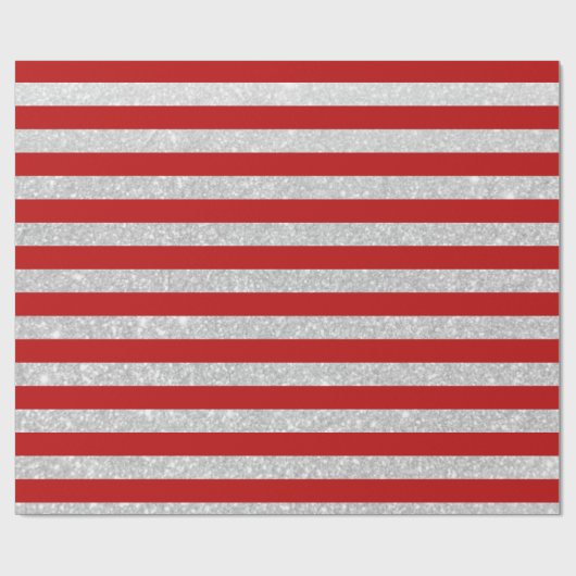 Modern Red Silver Glitter Stripes Kerstmis Cadeaupapier (Vlak)