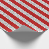 Modern Red Silver Glitter Stripes Kerstmis Cadeaupapier (Hoek)
