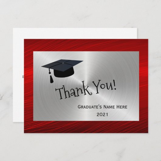 Modern Red Silver Pet Dank u Afstuderen Briefkaart (Voorkant / Achterkant)