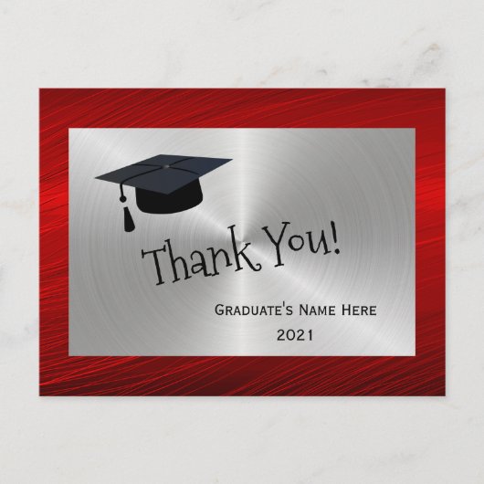 Modern Red Silver Pet Dank u Afstuderen Briefkaart (Voorkant)