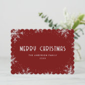 Modern Red Silver Snowflake Snow Christmas Card Feestdagenkaart (Staand voorkant)